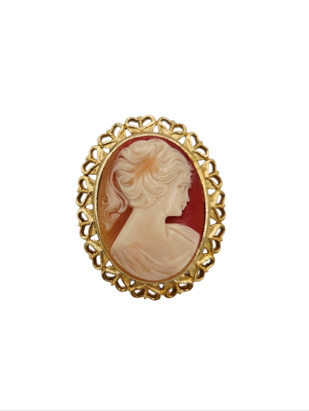 VTG Carved Cameo Brooch Pin Pierre Lang Vienna Oval Gold Tone Metal Signed PL